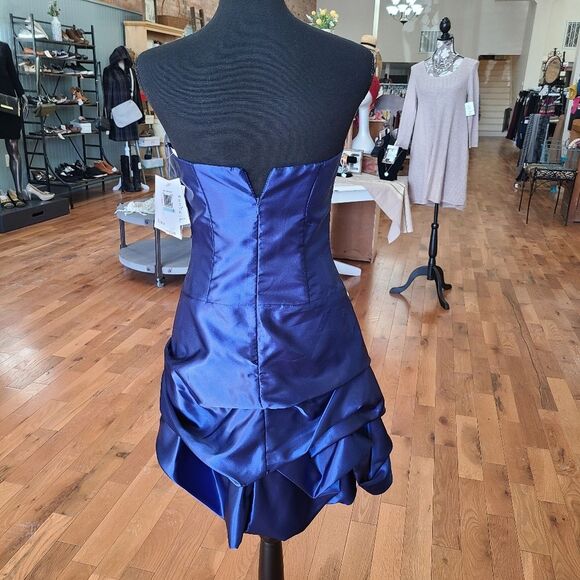 Jessica McClintock for Gunne Sax Blue Satin Bubble Dress Size 5 - Picture 4 of 8
